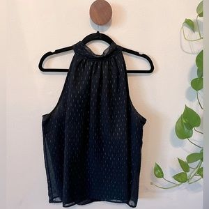 J. Crew Dark Blue Sleeveless High Neck Blouse with Gold Accents | 10
